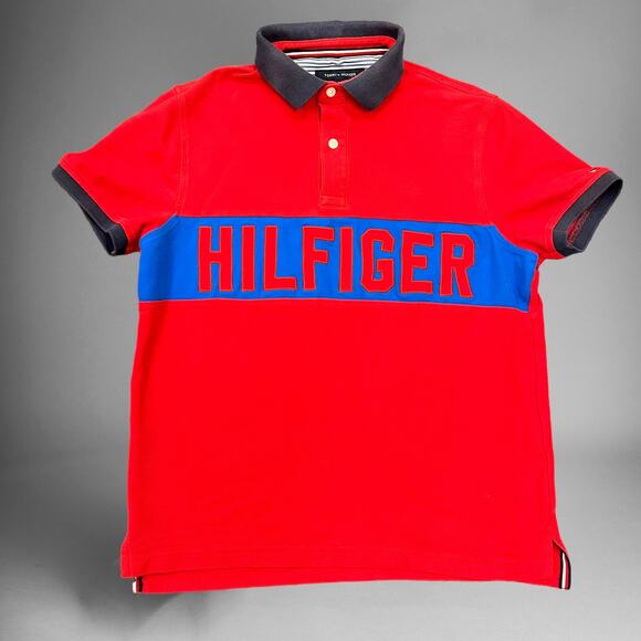 Tommy Hilfiger Polo Shirt Spellout Men’s Small Block Letter Rugby 90s Streetwear - Picture 1 of 10